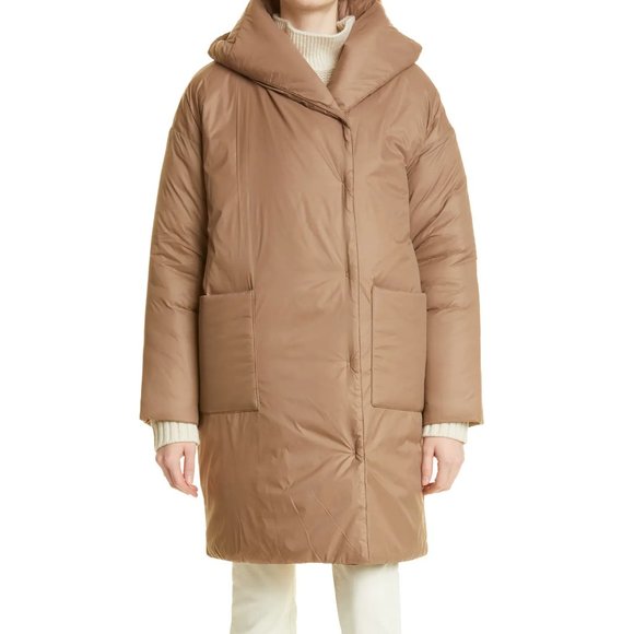 NWT Eileen Fisher Eggshell Recycled Nylon Hooded Coat, M, Barley